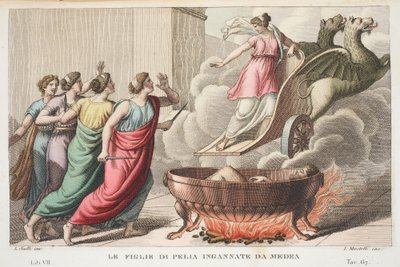 Pelias with his Daughters or Le Figlie di Pelia Ingannate da Medea, Book VII, illustration from Ovid